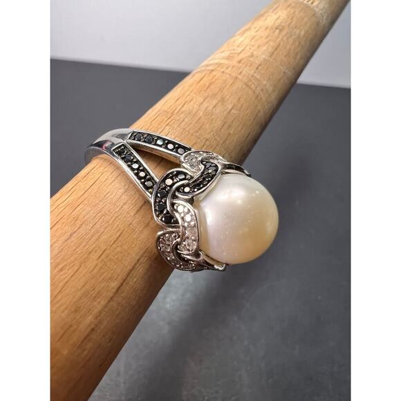 White cultured pearl and multi gem sterling silver ring size 9 *NEW* - Picture 4 of 11